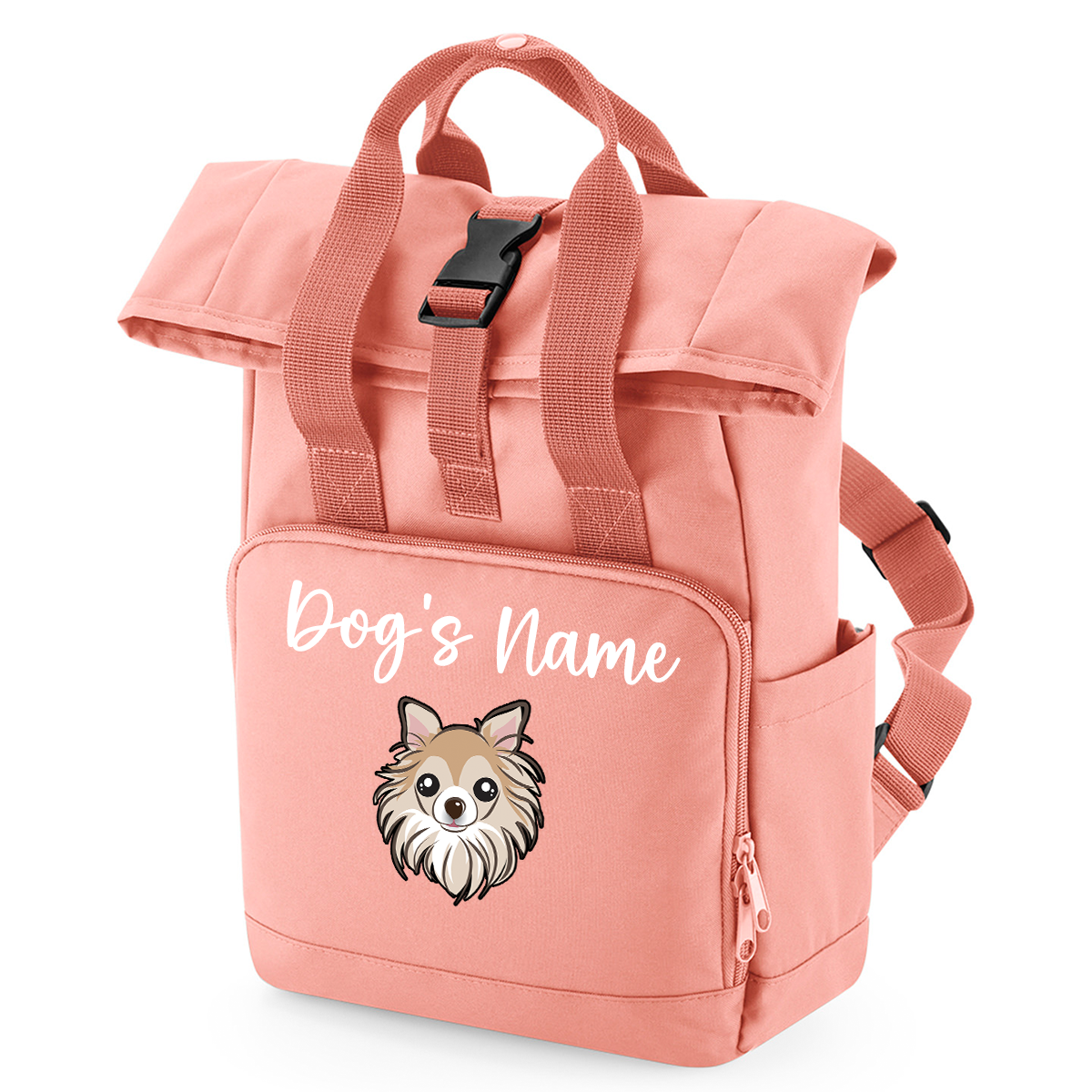 Travel Rucksack 9 Litres Peach Coral Any Breed Backpack With Custom Personalised Dog Name