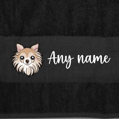 BLACK Any Pet Name And A Choice Of Dog Breed - Travel Towel