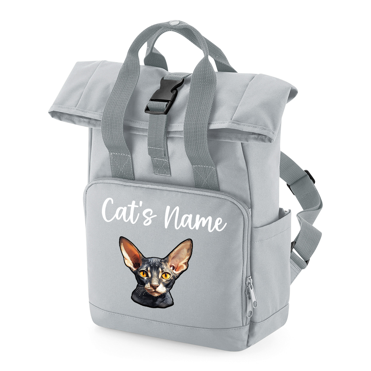 Grey Cat Breed with Personalised Name Backpack