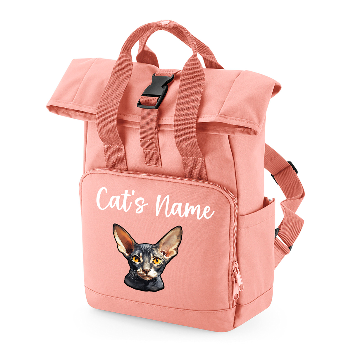 Pink Cat Breed with Personalised Name Backpack