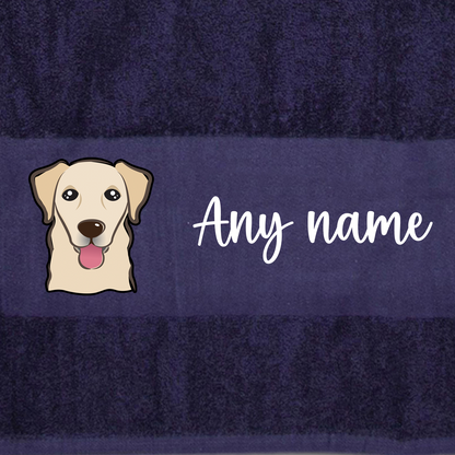 MIDNIGHT BLUE Any Pet Name And A Choice Of Dog Breed - Travel Towel