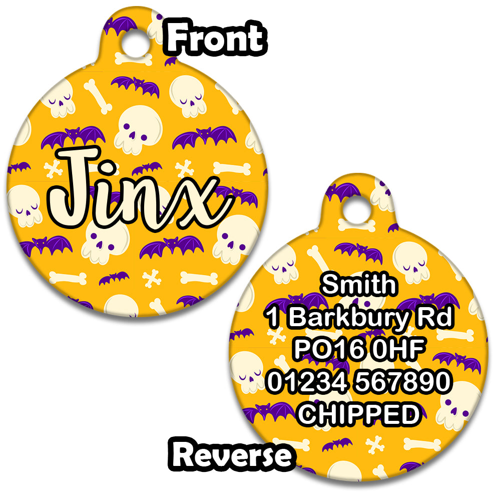 Ochre Skulls And Purple Bats - Pet ID Tag