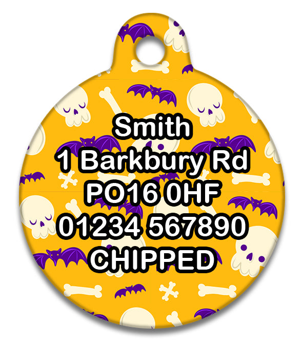 Ochre Skulls And Purple Bats - Pet ID Tag