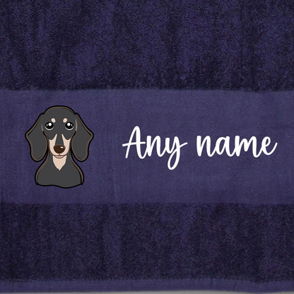 MIDNIGHT BLUE Any Pet Name And A Choice Of Dog Breed - Travel Towel