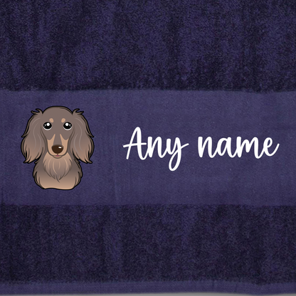 MIDNIGHT BLUE Any Pet Name And A Choice Of Dog Breed - Travel Towel