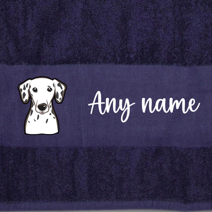 MIDNIGHT BLUE Any Pet Name And A Choice Of Dog Breed - Travel Towel