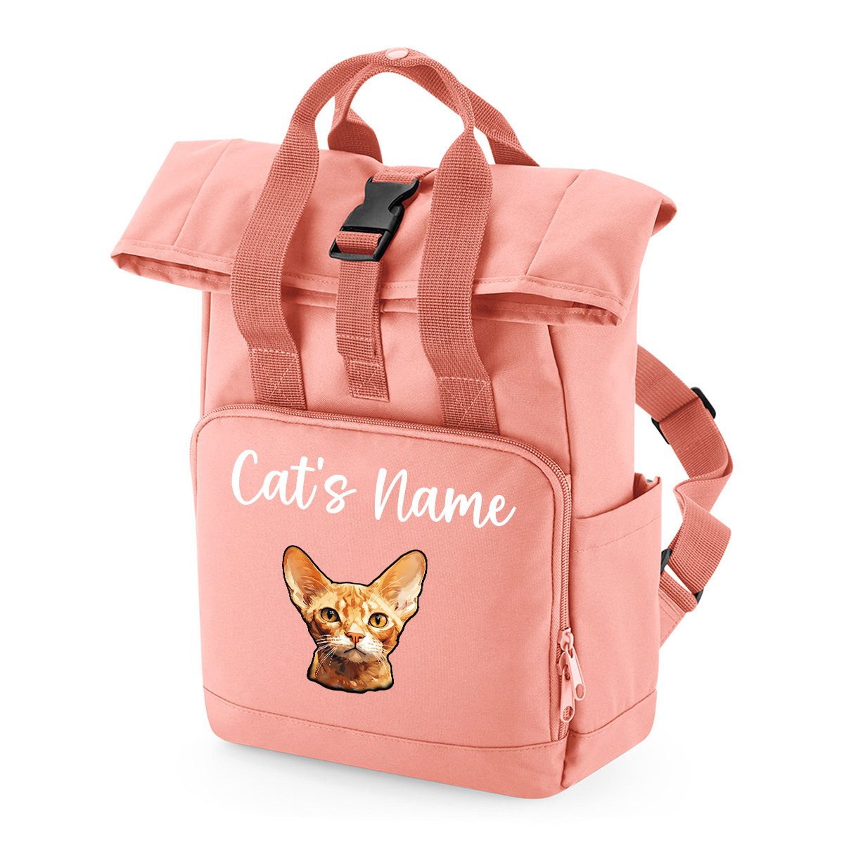 Pink Cat Breed with Personalised Name Backpack