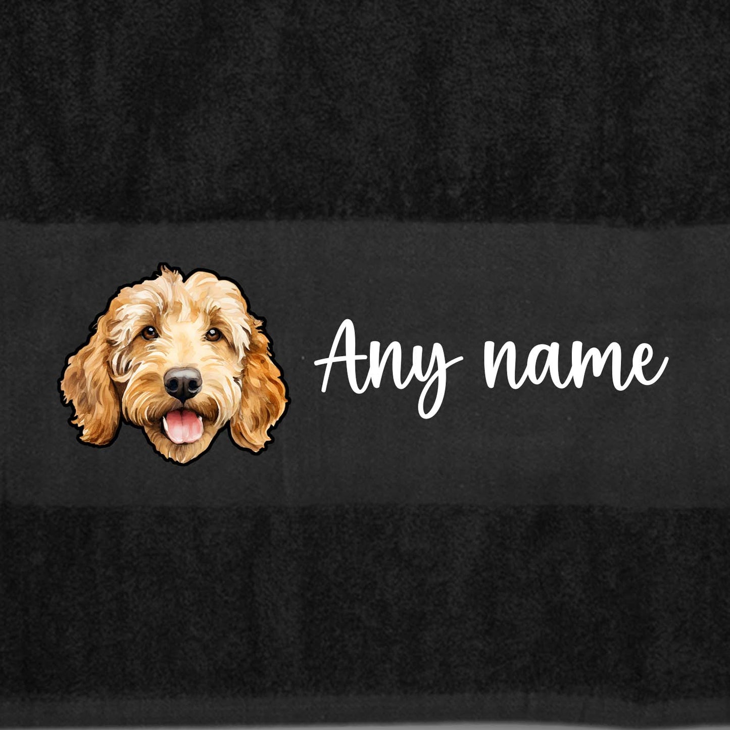 BLACK Any Pet Name And A Choice Of Dog Breed - Travel Towel