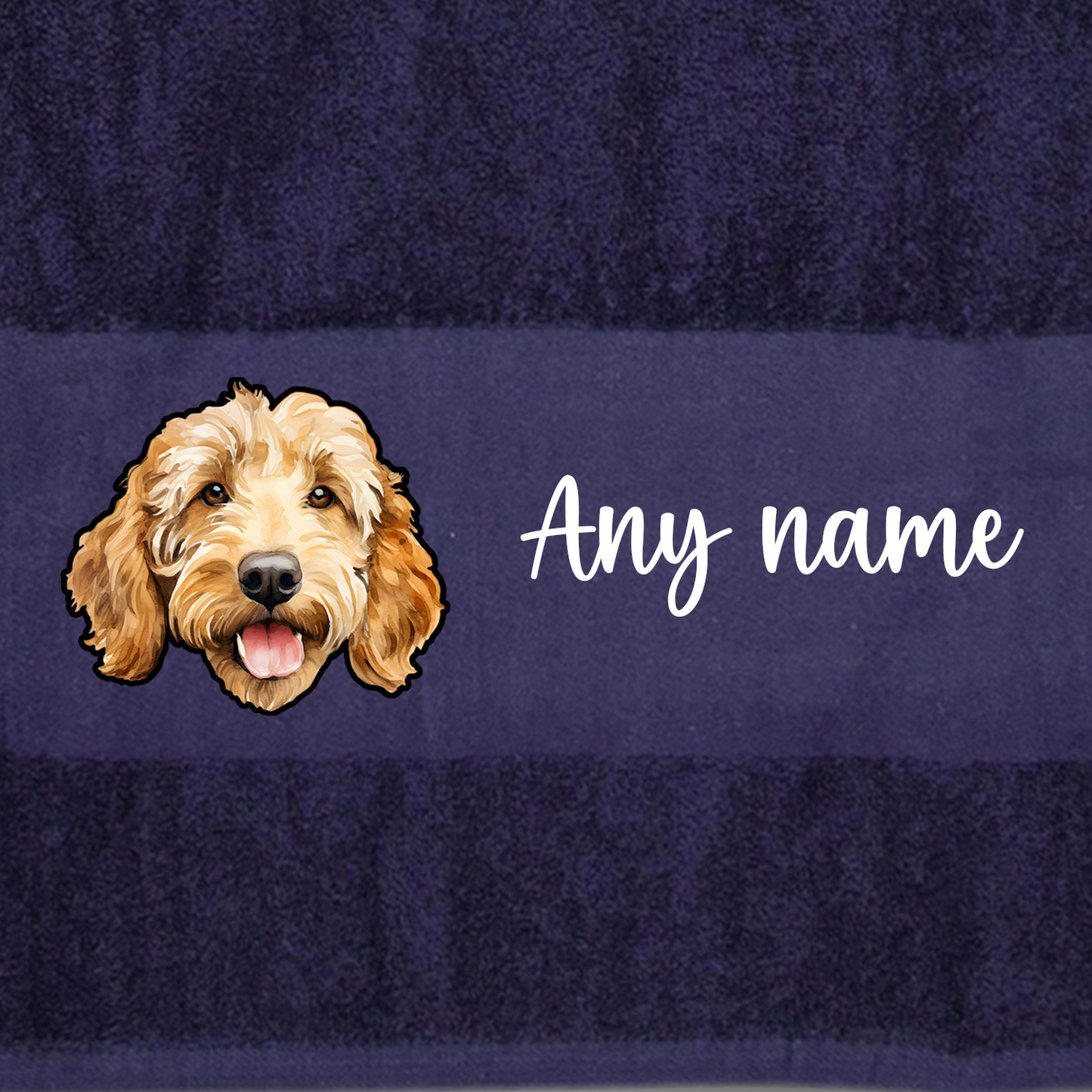 MIDNIGHT BLUE Any Pet Name And A Choice Of Dog Breed - Travel Towel