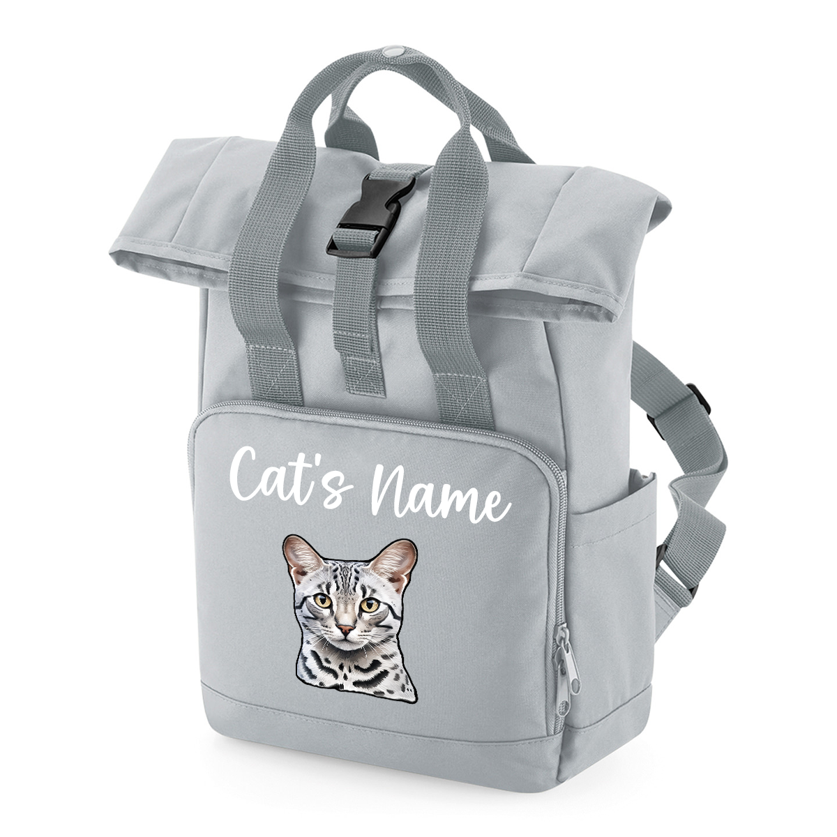 Grey Cat Breed with Personalised Name Backpack