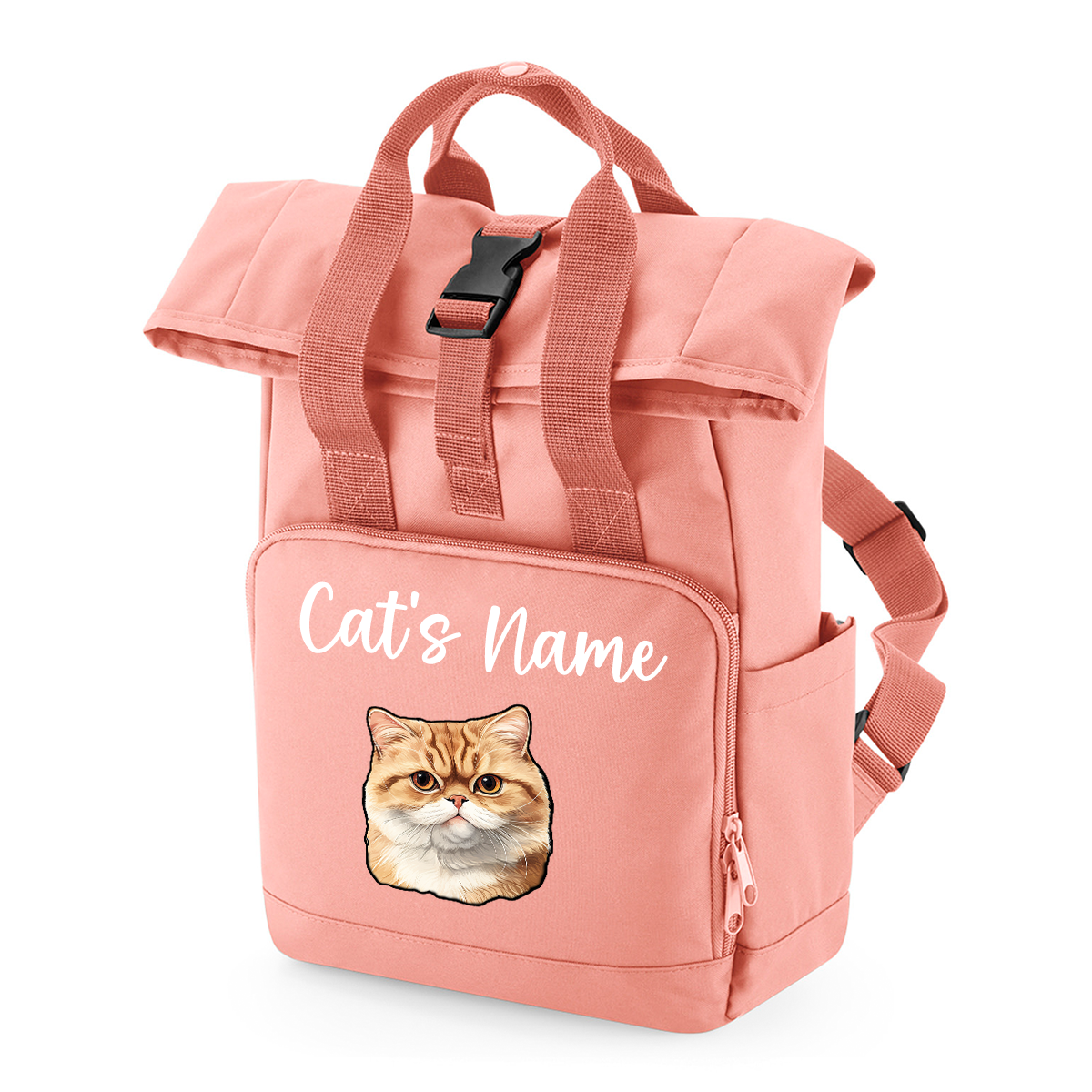 Pink Cat Breed with Personalised Name Backpack