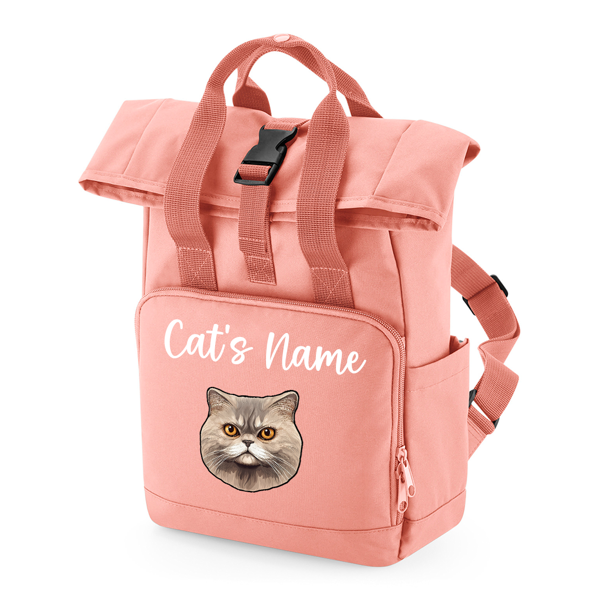 Pink Cat Breed with Personalised Name Backpack