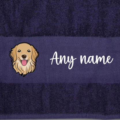 MIDNIGHT BLUE Any Pet Name And A Choice Of Dog Breed - Travel Towel