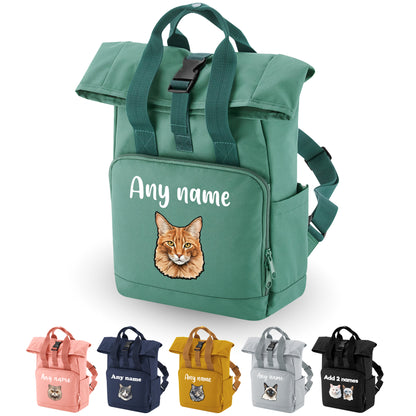 Navy Cat Breed with Personalised Name Backpack