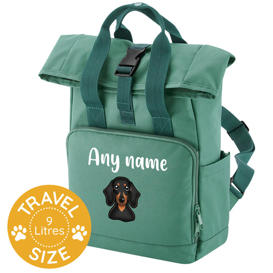 Travel Rucksack 9 Litres Sage Green Any Breed Backpack With Custom Personalised Dog Name