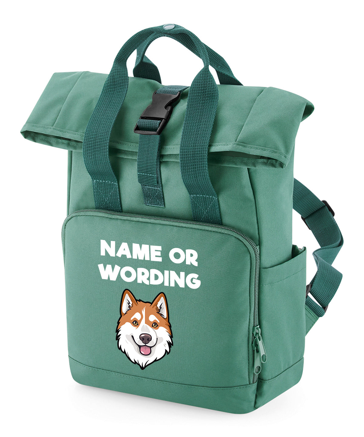 Sage Green Any Breed Backpack With Custom Personalised Dog Name