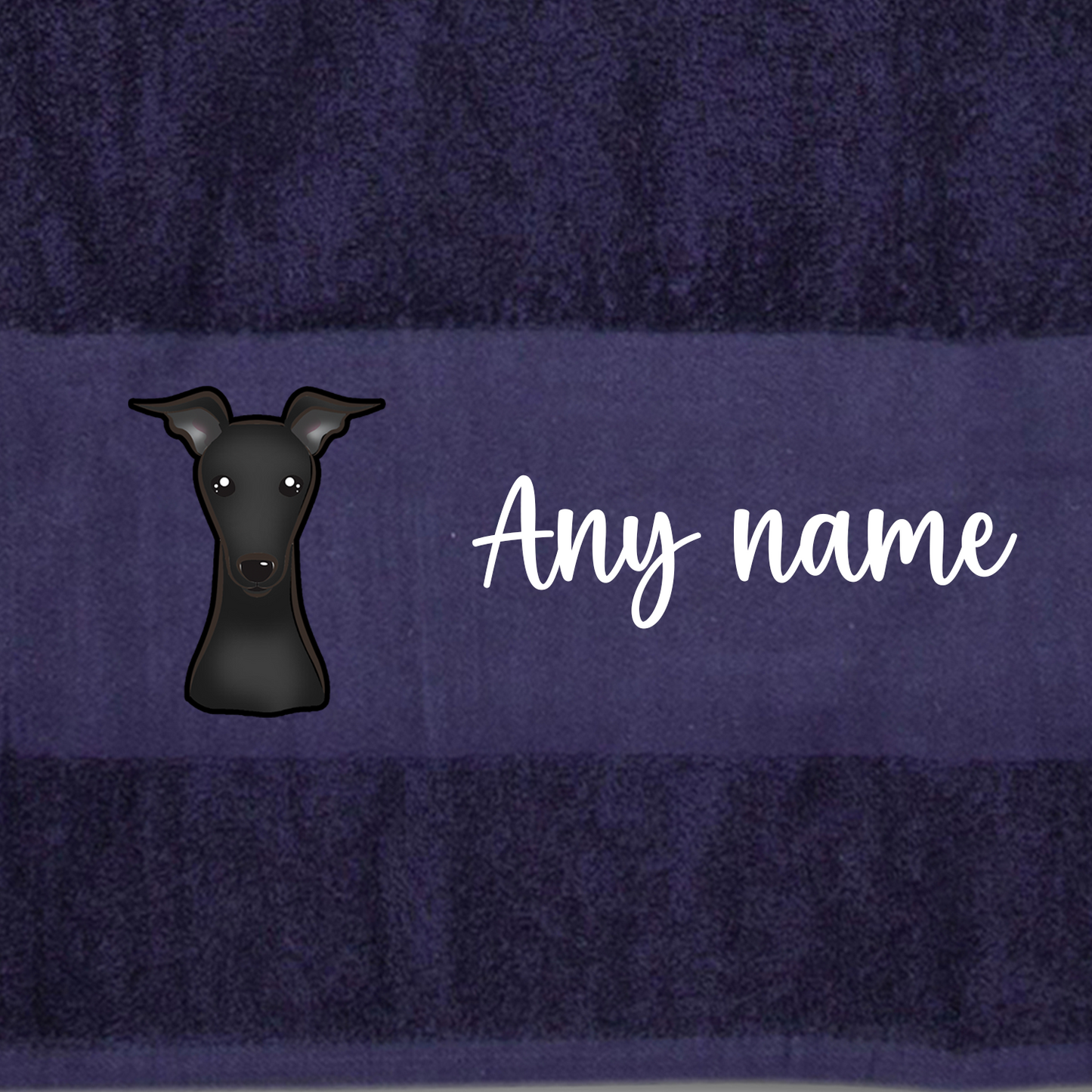 MIDNIGHT BLUE Any Pet Name And A Choice Of Dog Breed - Travel Towel