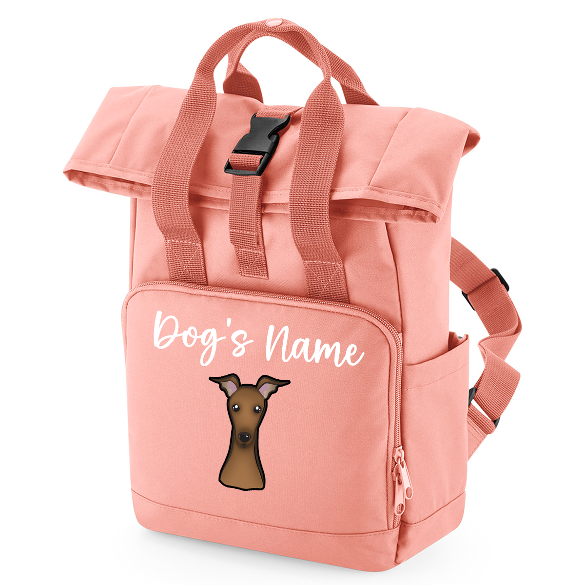 Travel Rucksack 9 Litres Peach Coral Any Breed Backpack With Custom Personalised Dog Name