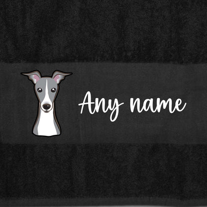 BLACK Any Pet Name And A Choice Of Dog Breed - Travel Towel