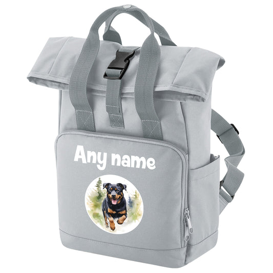 Grey Any Breed Running Woodland Dog with Personalised Name Backpack