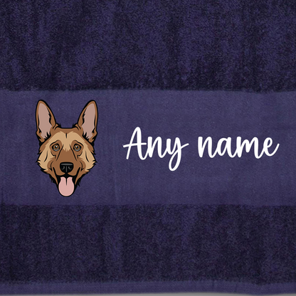 MIDNIGHT BLUE Any Pet Name And A Choice Of Dog Breed - Travel Towel