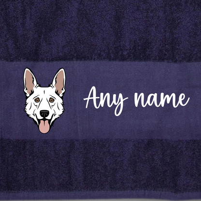 MIDNIGHT BLUE Any Pet Name And A Choice Of Dog Breed - Travel Towel