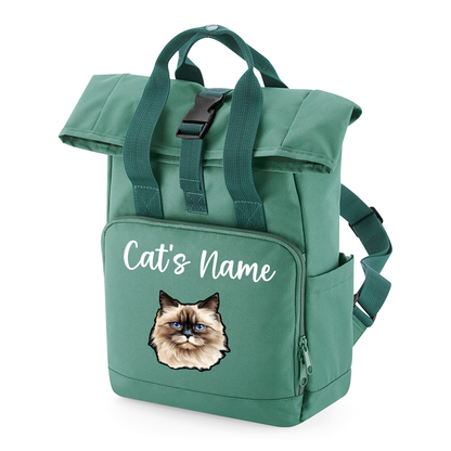 Sage Green Cat Breed with Personalised Name Backpack