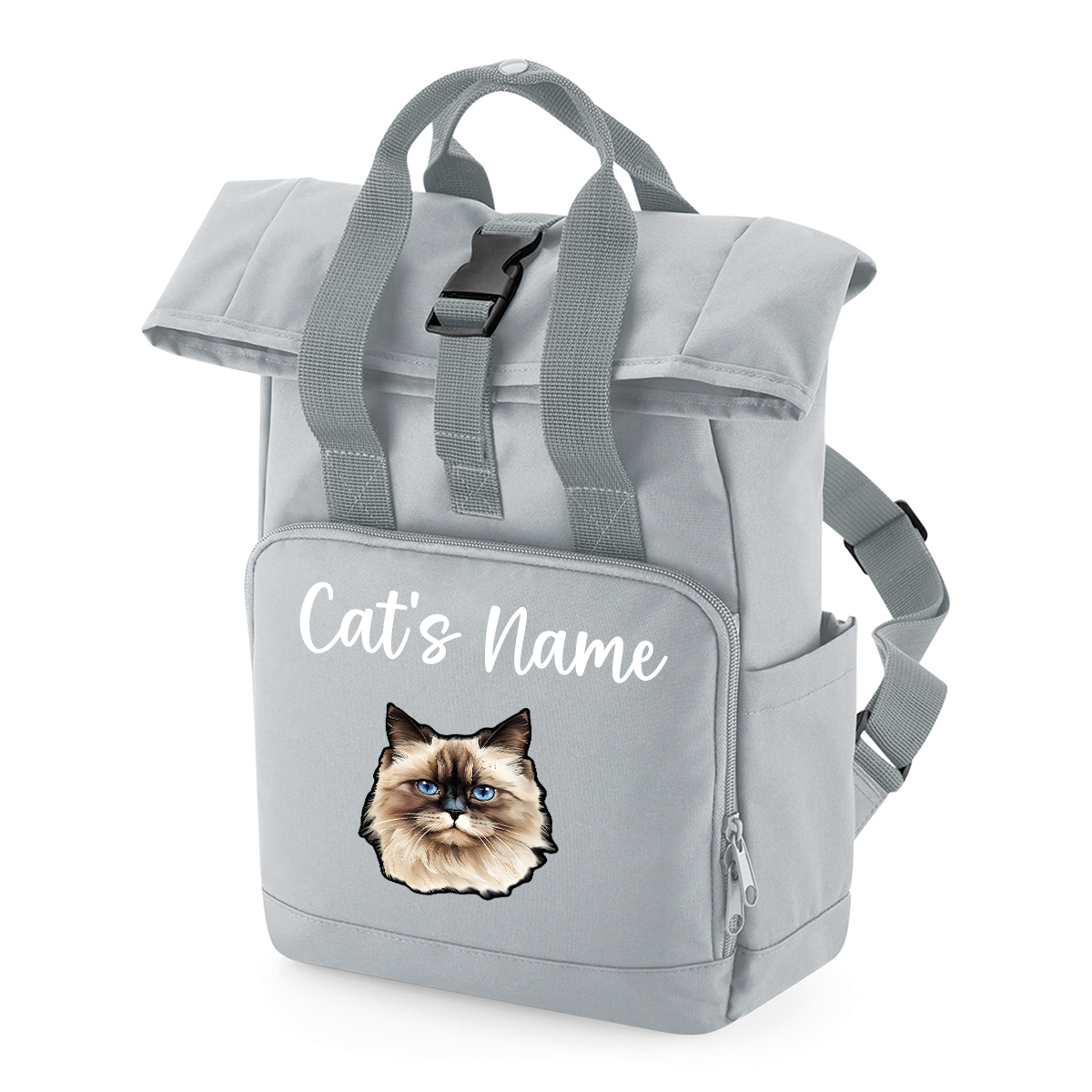 Grey Cat Breed with Personalised Name Backpack