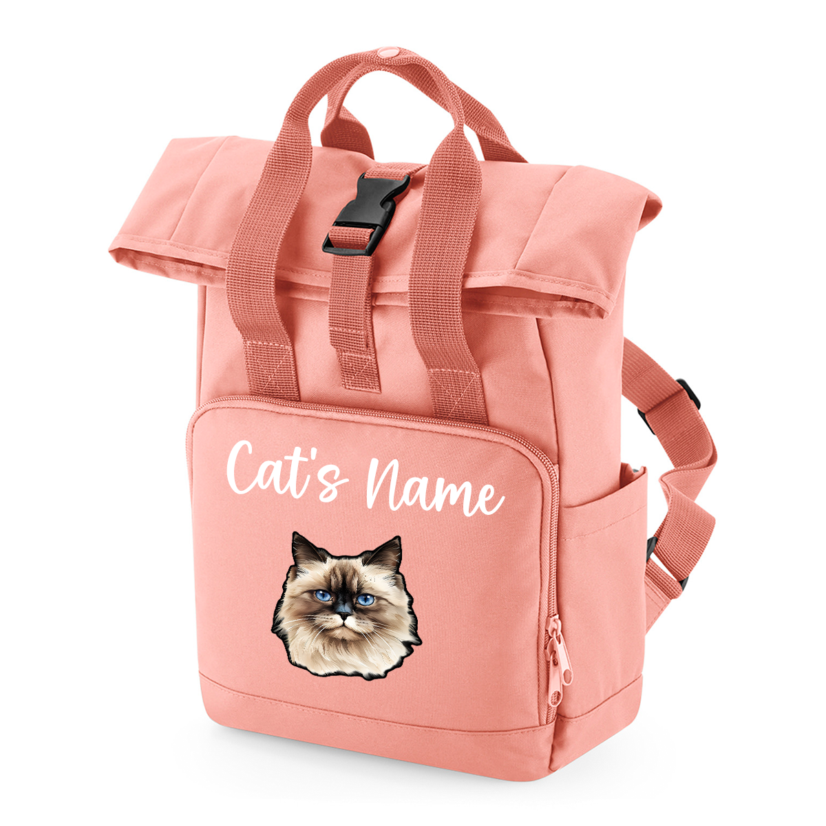 Pink Cat Breed with Personalised Name Backpack