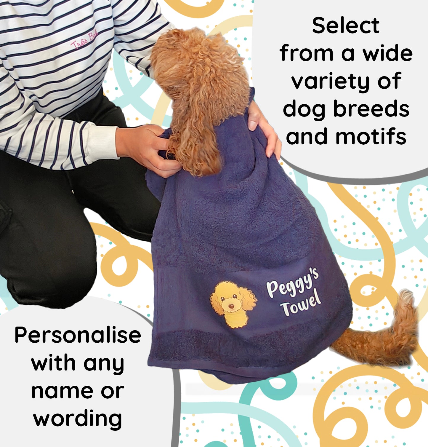 MIDNIGHT BLUE Any Pet Name And A Choice Of Dog Breed - Travel Towel