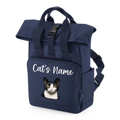 Navy Cat Breed with Personalised Name Backpack