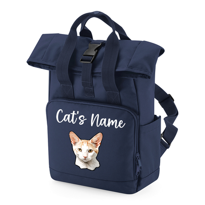 Navy Cat Breed with Personalised Name Backpack