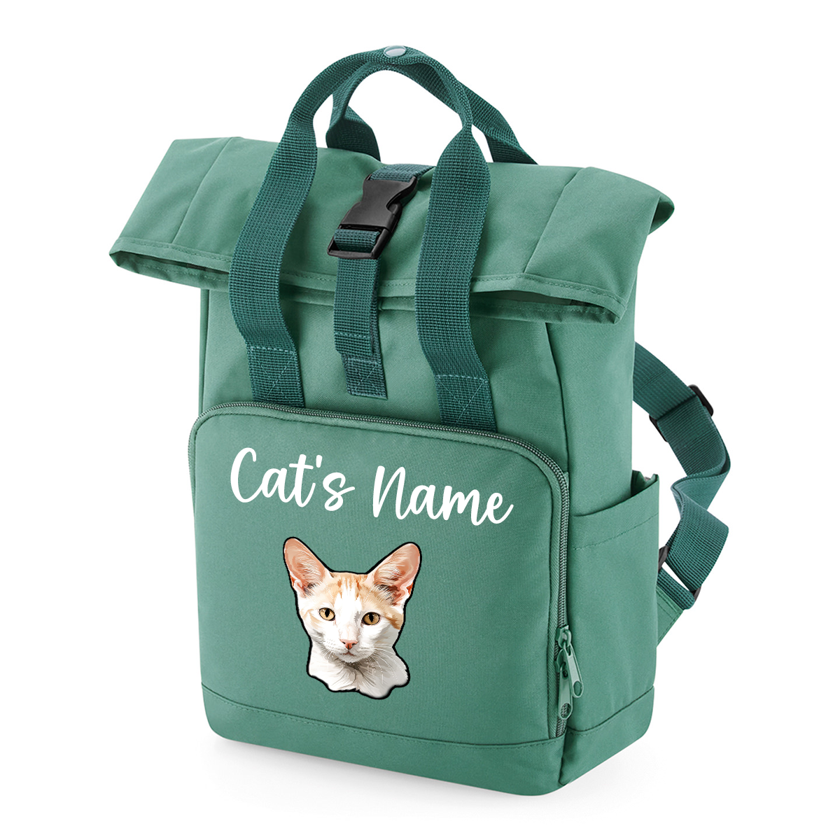 Sage Green Cat Breed with Personalised Name Backpack