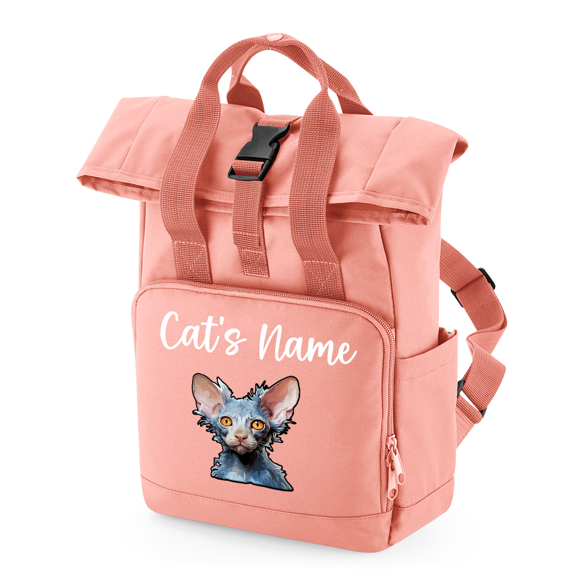 Pink Cat Breed with Personalised Name Backpack