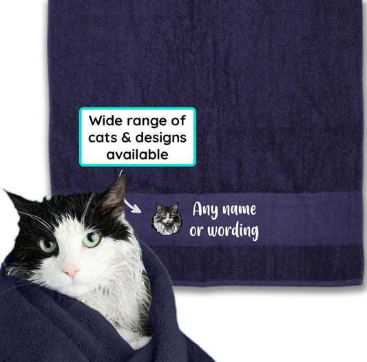 MIDNIGHT BLUE Any Pet Name And A Choice Of Cat Breed - Travel Towel