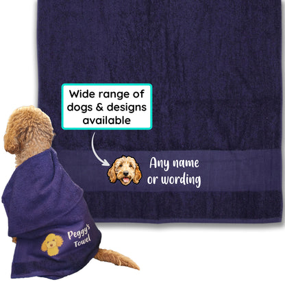 MIDNIGHT BLUE Any Pet Name And A Choice Of Dog Breed - Travel Towel