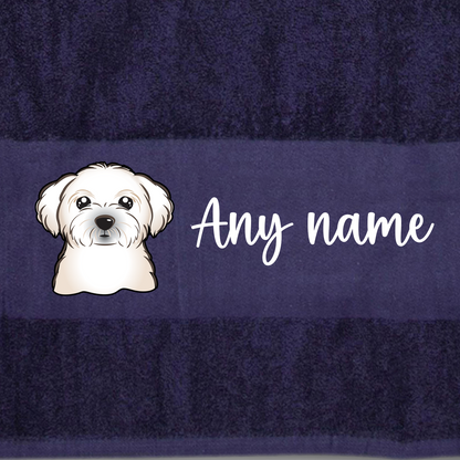 MIDNIGHT BLUE Any Pet Name And A Choice Of Dog Breed - Travel Towel