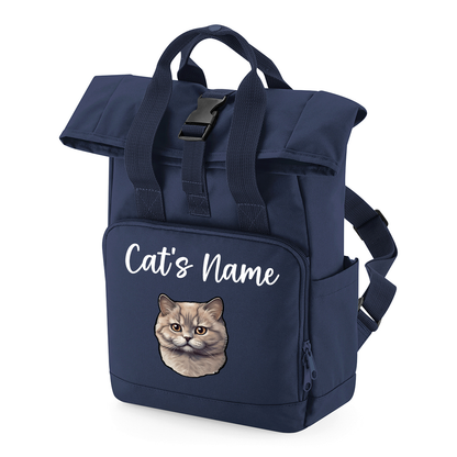 Navy Cat Breed with Personalised Name Backpack