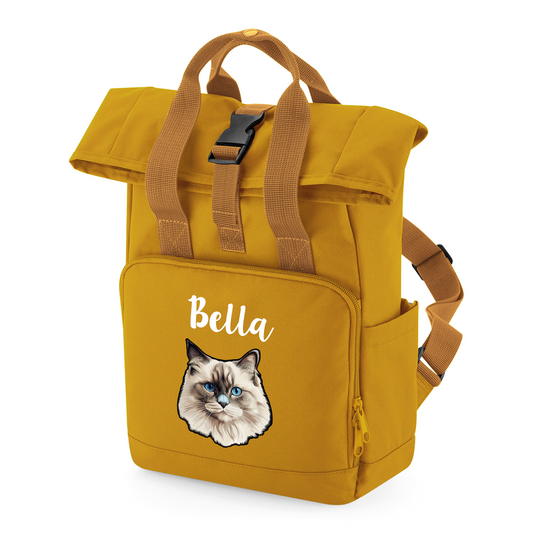 Mustard Cat Breed with Personalised Name Backpack