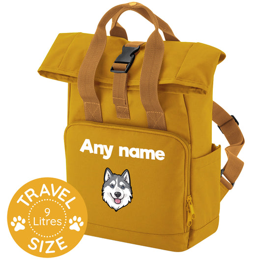 Travel Rucksack 9 Litres Mustard Gold Any Breed Backpack With Custom Personalised Dog Name