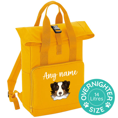 Overnighter Rucksack 14 Litres Mustard Gold Any Breed Backpack With Custom Personalised Dog Name