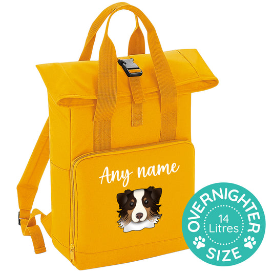 Overnighter Rucksack 14 Litres Mustard Gold Any Breed Backpack With Custom Personalised Dog Name