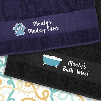 MIDNIGHT BLUE Any Pet Name And A Choice Of Dog Breed - Travel Towel