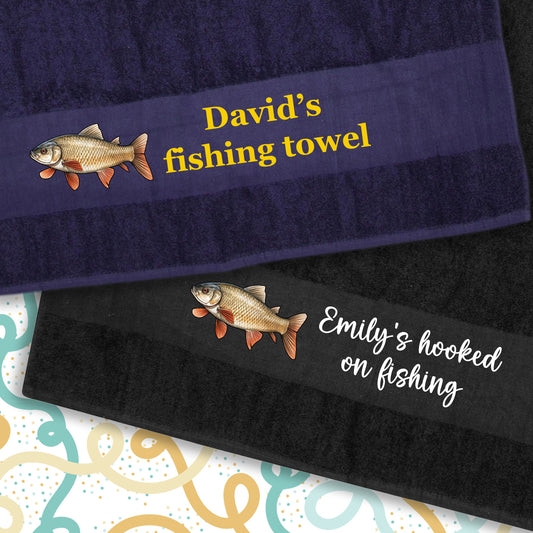 Carp Design Fishing Towel Personalised Printed Towel - Any Name or Wording