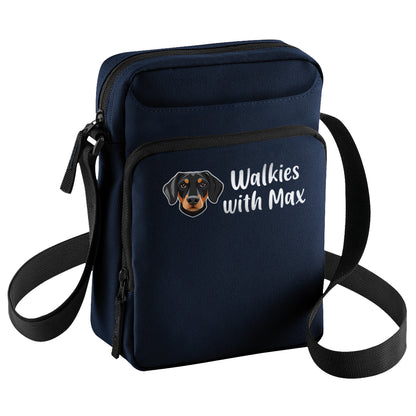 Crossbody Dog Walking Bag Navy Blue Personalised With Breed & Wording