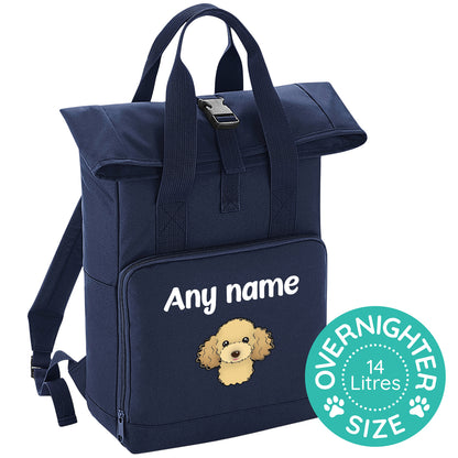 Overnighter Rucksack 14 Litres Navy Blue Any Breed Backpack With Custom Personalised Dog Name