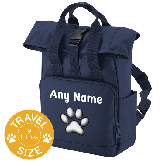 Travel Rucksack 9 Litres Navy Blue Any Breed Backpack With Custom Personalised Dog Name