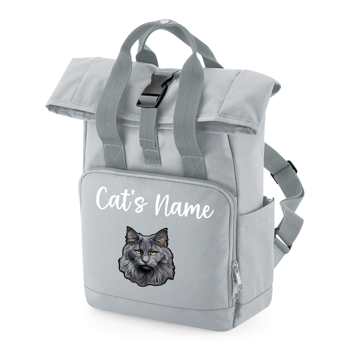 Grey Cat Breed with Personalised Name Backpack