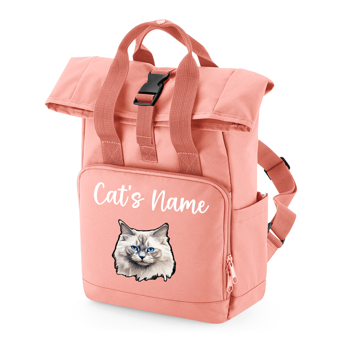 Pink Cat Breed with Personalised Name Backpack