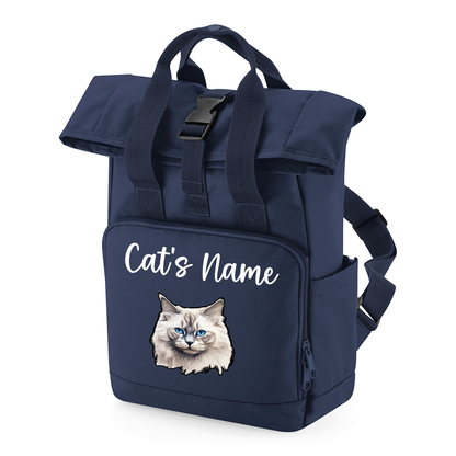 Navy Cat Breed with Personalised Name Backpack